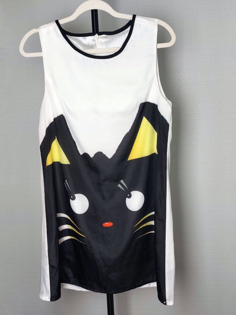Whimsical cat print A-line mini dress kitty kitten face